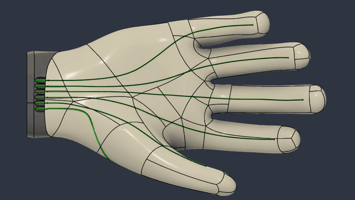 CAD model of the hand, front view